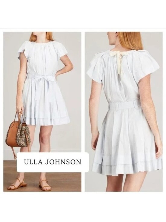 Ulla Johnson Dresses & Skirts - 🆕ULLA JOHNSON Mae Mini Dress Sea Glass Blue Cotton Flutter Sleeve Belted 8